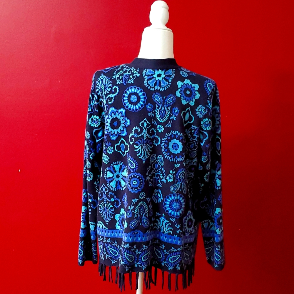 Isaac Mizrahi Live, Boho Open Cardigan with fringe Size L - Picture 3 of 6